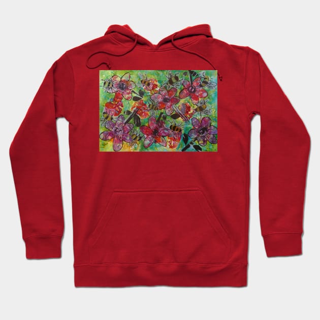 Bees and Red Flowers Hoodie by Casimirasquirkyart